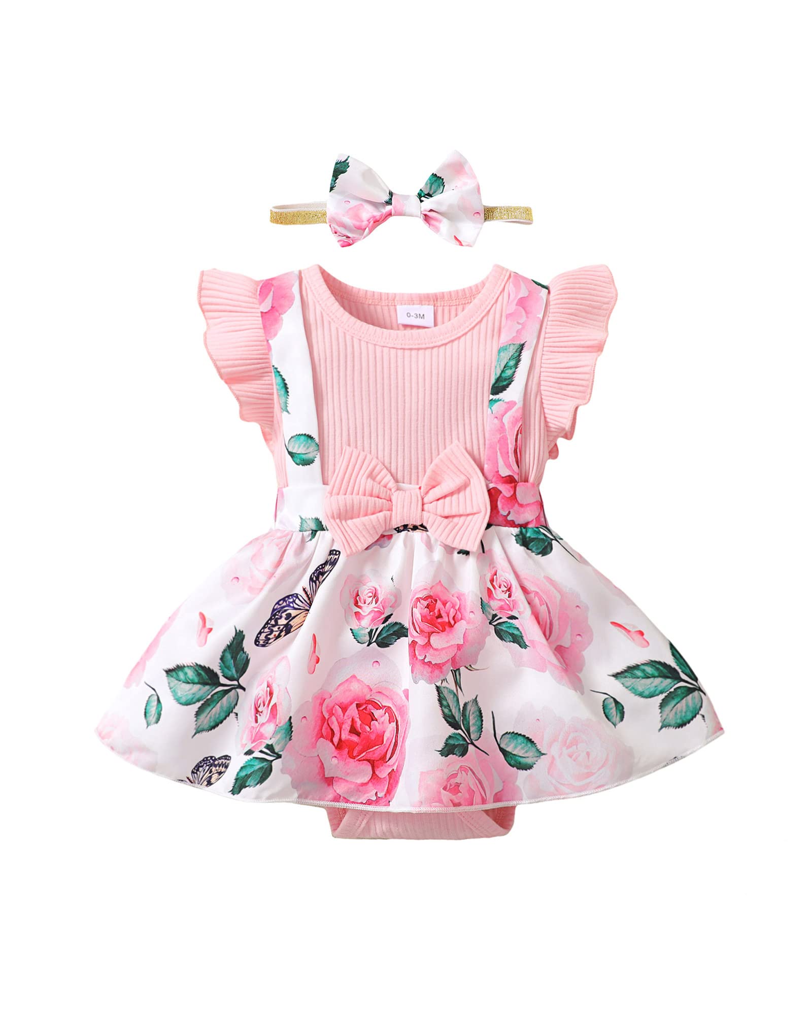 Baby Girl Clothes Set - Newborn Dress & Romper Outfits with Headband - Cute Infant Jumpsuit, Suspender Skirt Overall for Summer & Fall - Perfect for Photoshoots, Parties & Daily Wear
