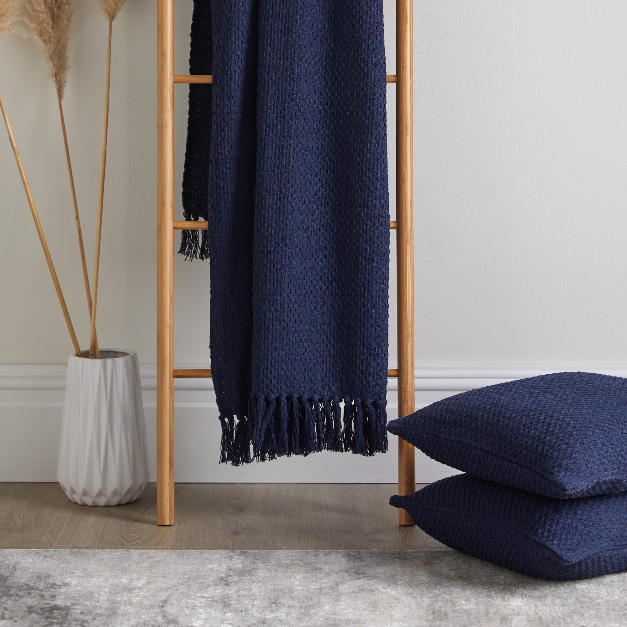 Drift Home Hayden Recycled Cotton Throw Blanket - Soft & Eco-Friendly Navy Blue Cozy Throw for Couch, Bed, or Sofa - Perfect for Lounging, Gifts, and Home Decor
