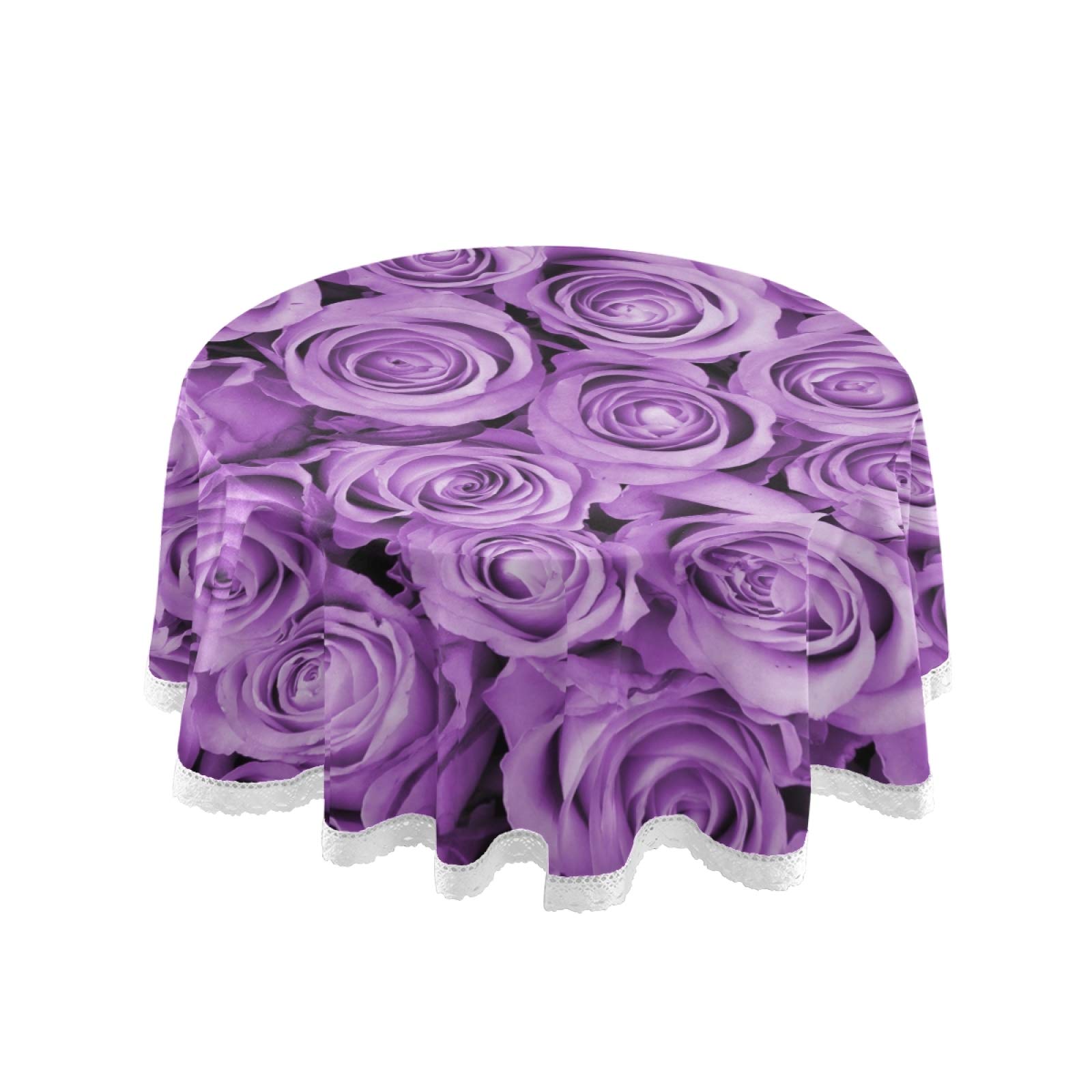 ALAZA 60 Inch Round Purple Rose Floral Tablecloth - Washable Polyester Lace Table Cover for Kitchen, Dining, Party & Picnic Decor - Perfect for Weddings, Tea Parties and Outdoor Events
