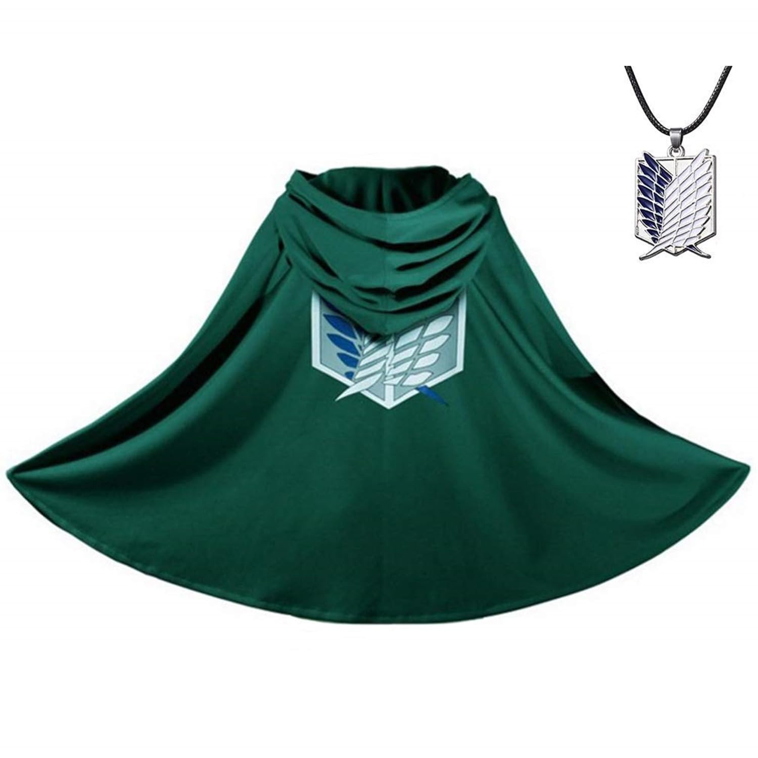 Anqtovp 2PCS Anime Cosplay Cloak - Green Hooded Cape with Necklace, 29.9