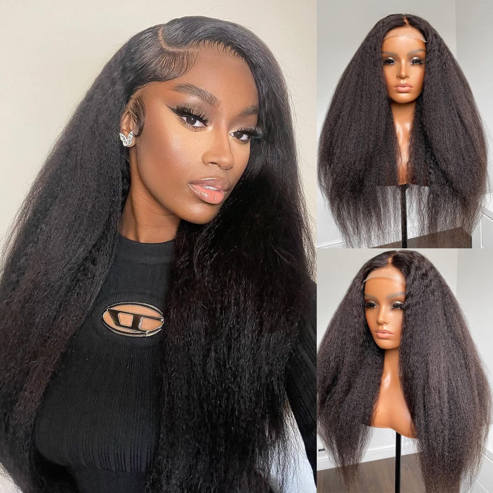 VIPbeauty 180% Density Kinky Straight Human Hair Wigs - 13x4 HD Transparent Lace Front Brazilian Virgin Hair Wigs for Black Women | Pre-Plucked with Baby Hair | 18 Inch Yaki Straight | Perfect for Daily Wear, Parties & Special Occasions