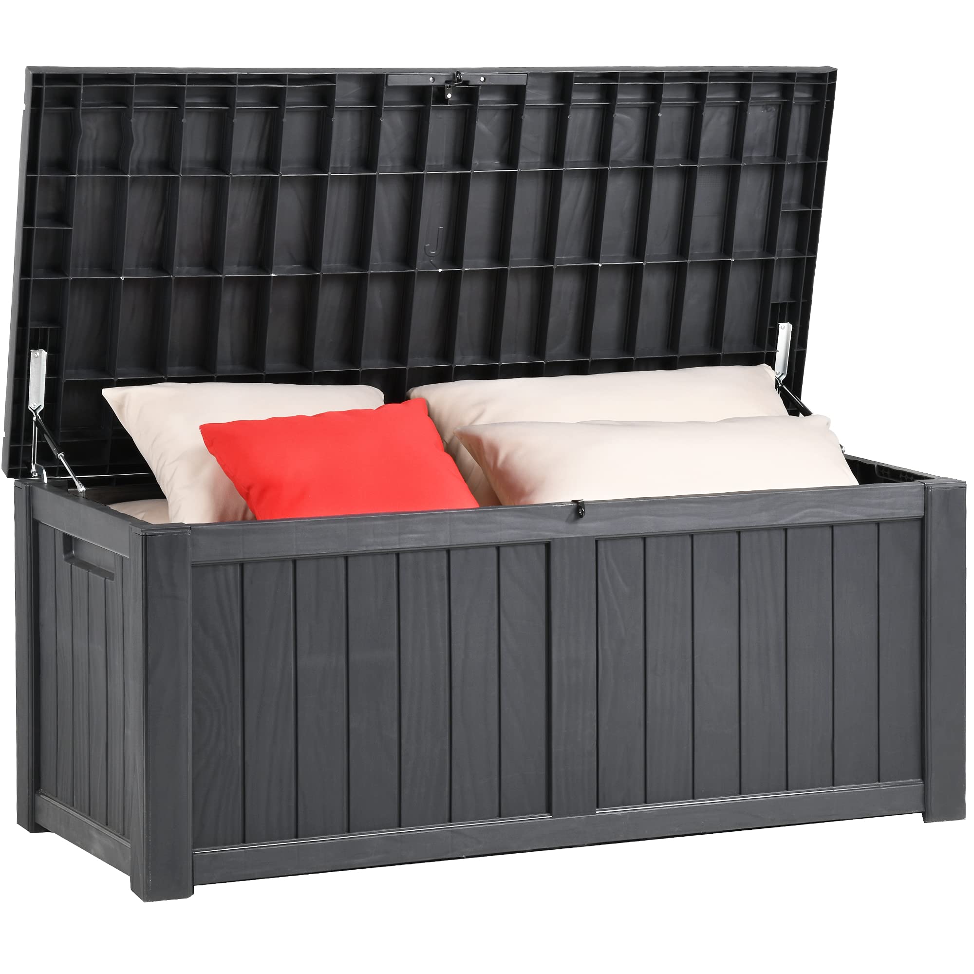 YITAHOME 120 Gallon Outdoor Storage Deck Box - Large Waterproof Resin Patio Storage Container for Garden Tools, Pool Supplies & Outdoor Pillows - Lockable Deck Box in Dark Grey - Perfect for Backyard, Patio & Poolside Organization