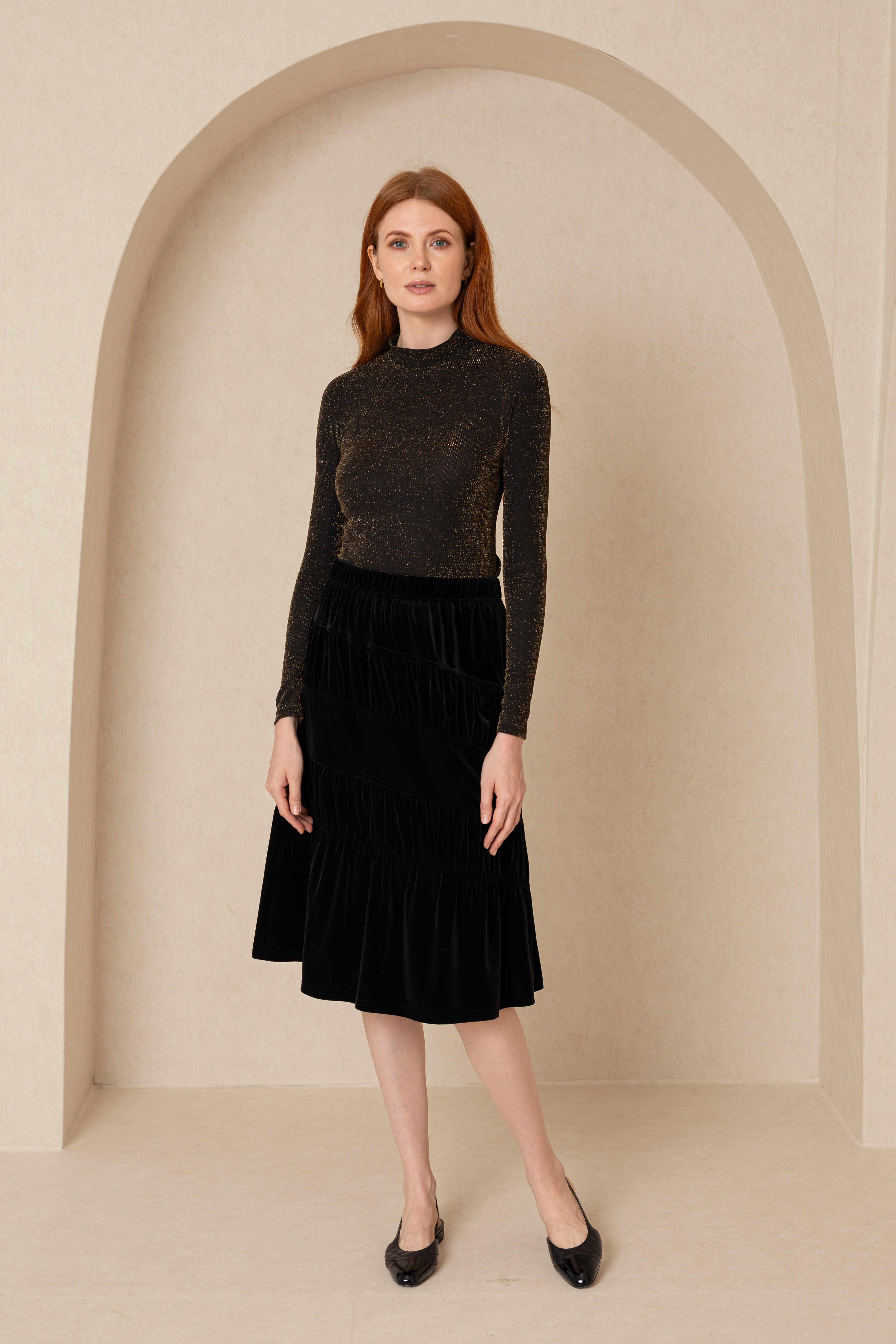 Black Layered Velvet Skirt for Women - Elegant Midi Length Skirt with Soft Velvet Fabric - Perfect for Parties, Dates & Holiday Outfits