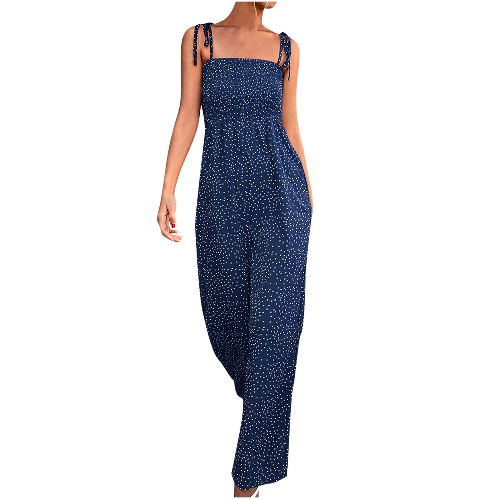 Women's Vintage Ethnic Style Jumpsuit - Sleeveless Cold Shoulder Suspender Romper with Casual Wide Leg Pants | Perfect for Summer Outfits, Beach Vacations, Music Festivals and Boho Chic Fashion