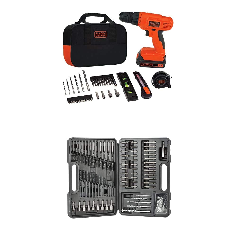 BLACK+DECKER 20V MAX Cordless Drill & Home Tool Kit, 34-Piece (BDCD120VA) with 109-Piece Accessory Set (BDA91109) - Perfect for DIY Projects, Home Repairs, and Professional Construction Work