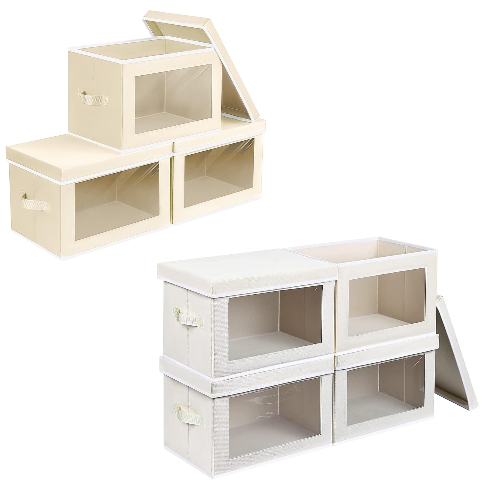 Fabric Storage Bins with Lids - 4 Pack Collapsible Storage Cubes with Window for Home & Office Organization - Beige | Perfect for Closet, Shelf, and Underbed Storage