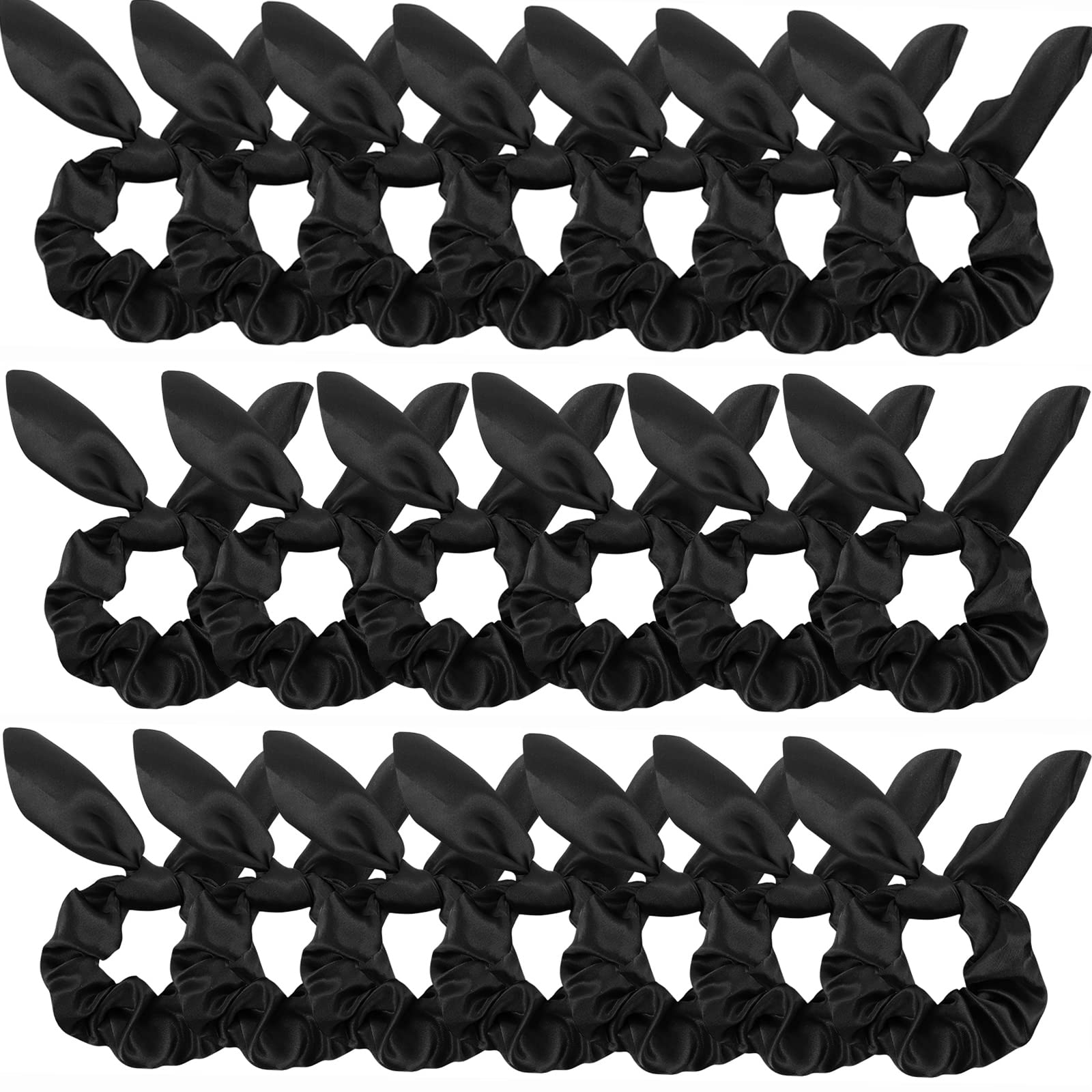 20 Pack Black Satin Scrunchies for Women - Soft Hair Ties for Thick Hair, Cute Bow Hair Accessories with Ribbon for Girls (20 Pcs) - Perfect for School, Work, Gym & Everyday Styling