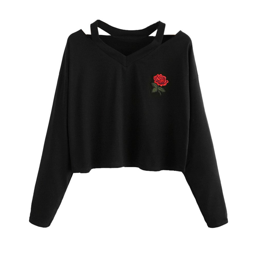 Women's Fashion Long Sleeve Sweatshirt with Rose Print - Casual Tops & Blouses for Everyday Wear, Work, and Weekend Outings