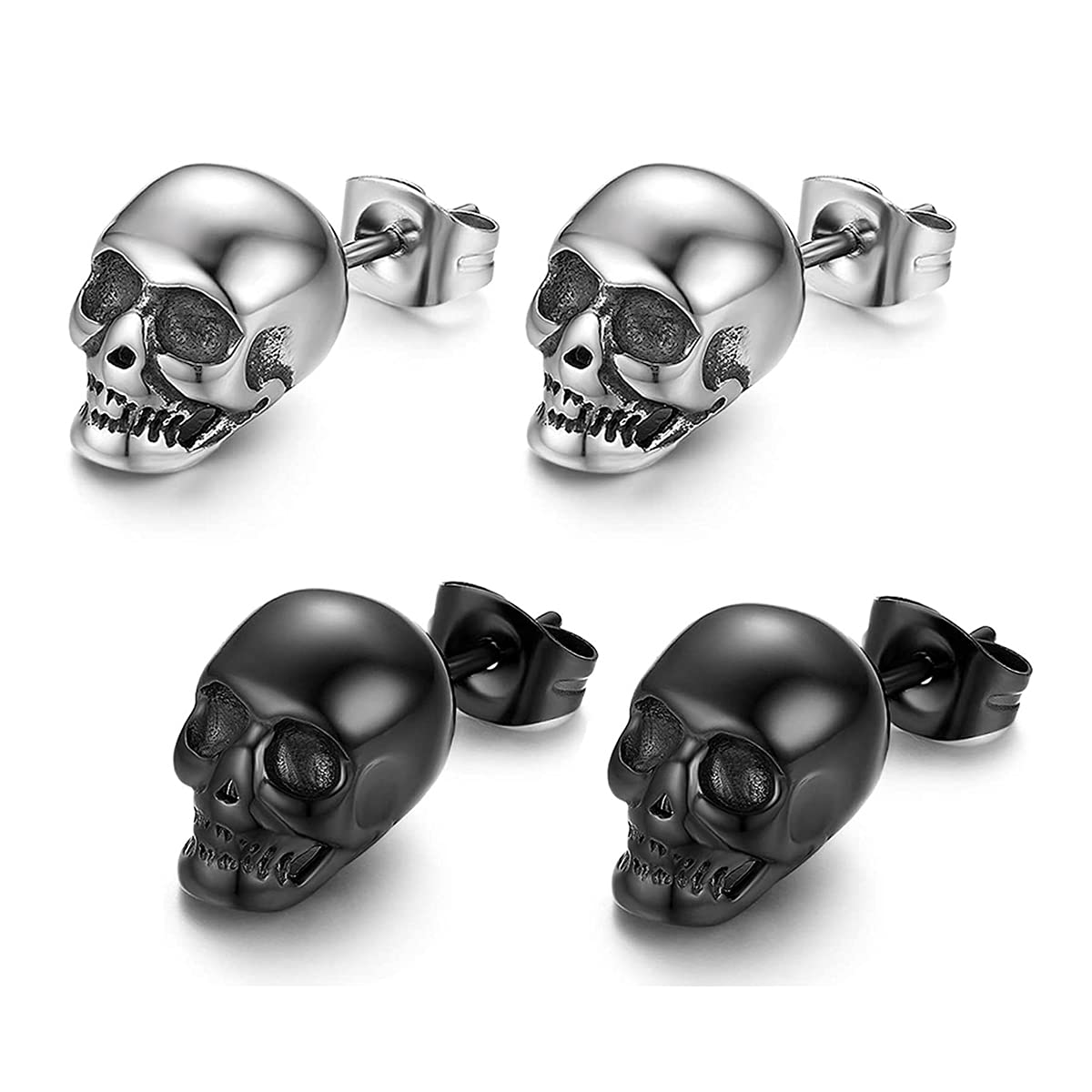 Gothic Skull Stud Earrings for Women & Men - Punk Style Stainless Steel Jewelry Set - Perfect for Halloween, Parties & Alternative Fashion