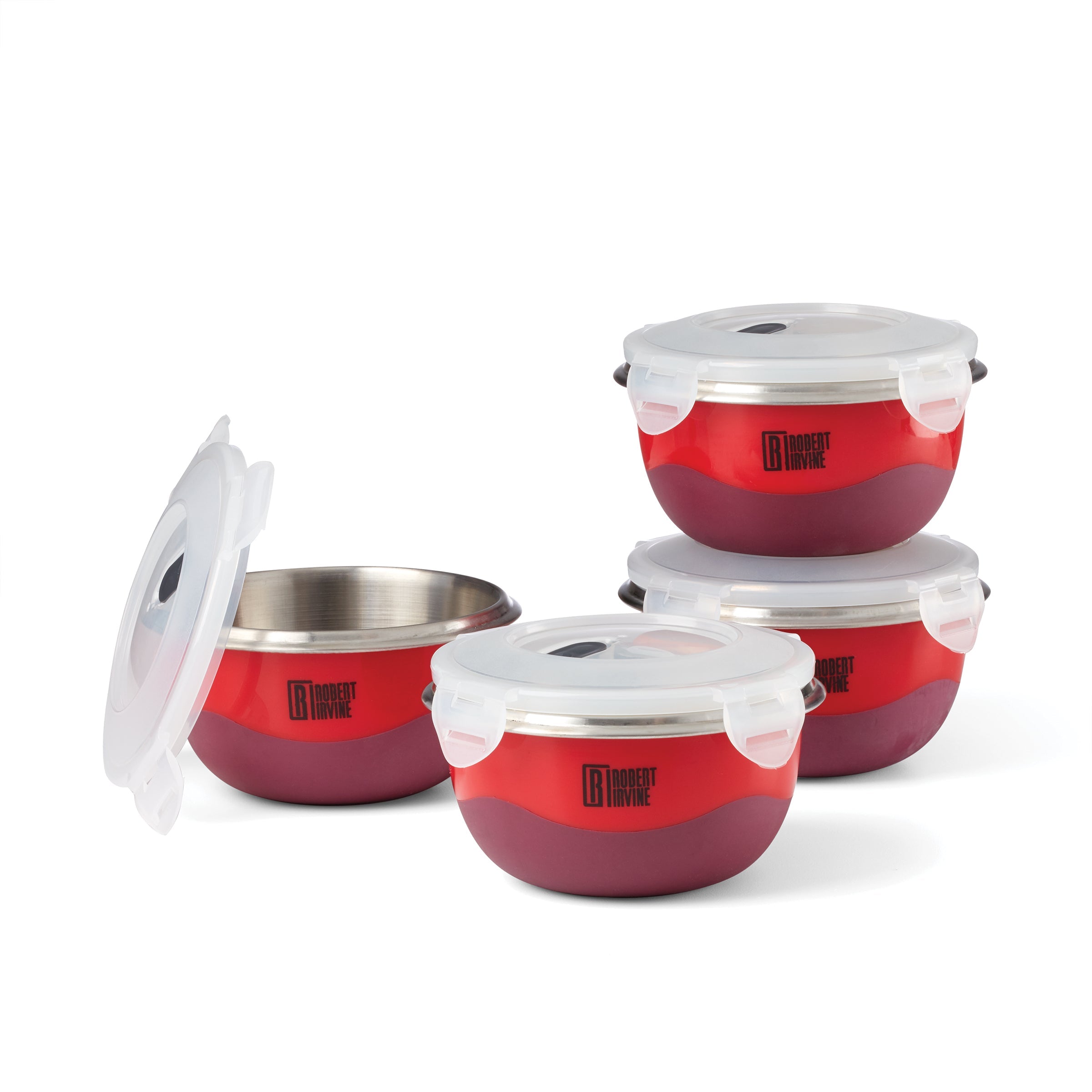 Robert Irvine Prep Bowls Set of 4 - Durable Mixing Bowls for Cooking, Baking & Meal Prep - Perfect for Kitchen, Restaurant & Food Storage (Red)