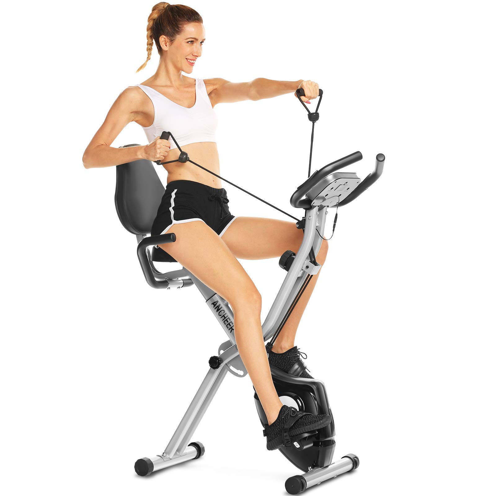ANCHEER Magnetic Folding Exercise Bike - Indoor Cycling Bike with Bluetooth App, LCD Display & Heart Rate Monitor - Compact Home Cardio Equipment for Weight Loss & Fitness Training - Ideal for Small Spaces & Apartment Workouts