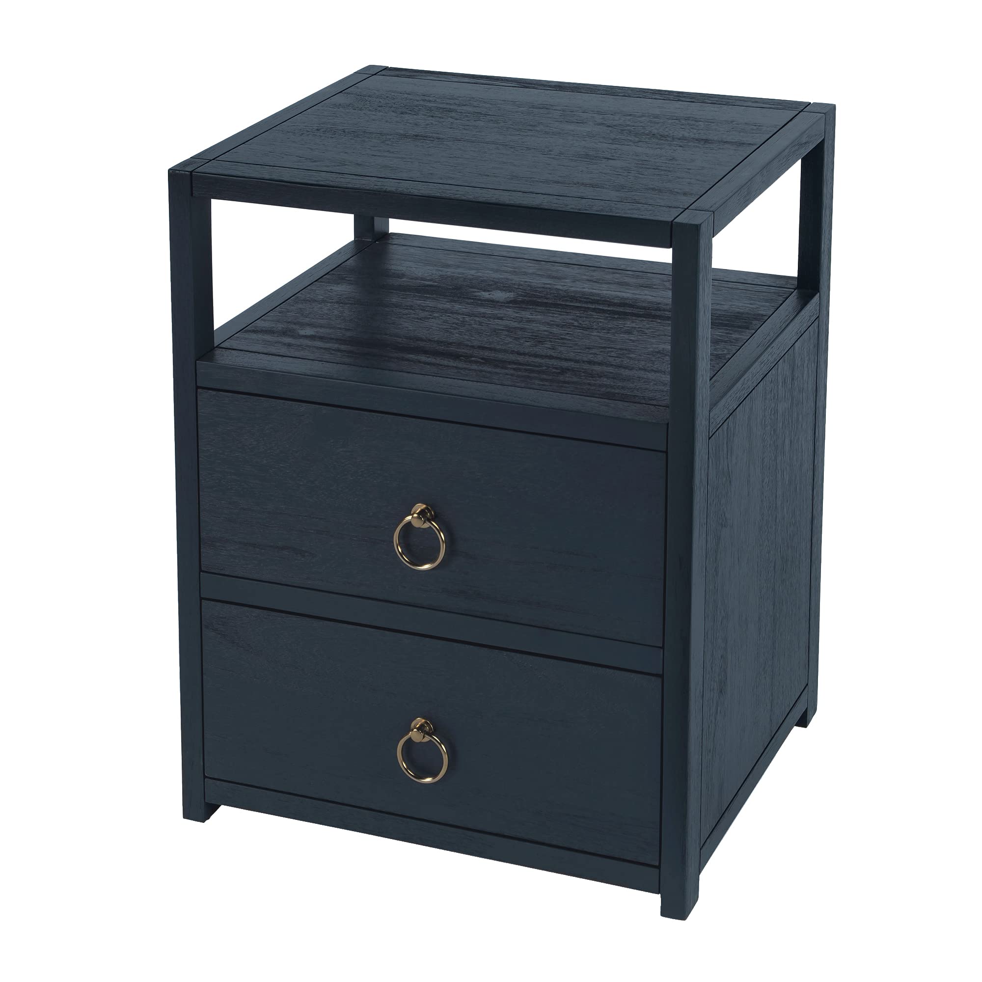 Offex Transitional Rectangular Nightstand with 2 Storage Drawers and Ring Pulls - Navy Blue - Perfect for Bedroom, Living Room, or Guest Room Organization