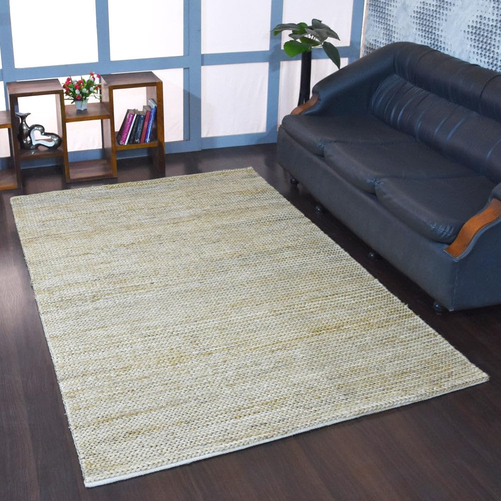 Hand Knotted SUMAK Jute Eco-Friendly Solid Area Rug 8'x10' Rectangle - Camel Color High Pile Natural Fiber Rug for Living Room, Bedroom & Outdoor Use | Handmade Plain Design (J00013)