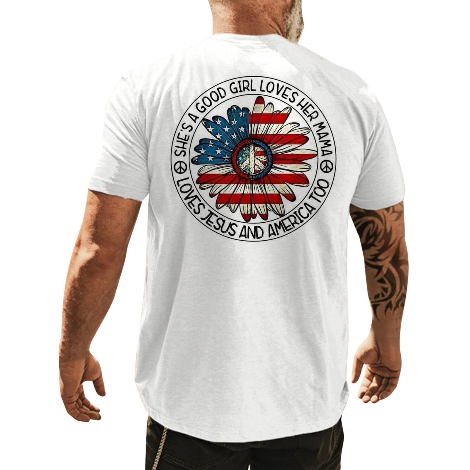 BEUU Men's 4th of July Patriotic T-Shirt - Slim Fit Short Sleeve Crewneck Graphic Tee for Independence Day Celebrations & Summer Outings