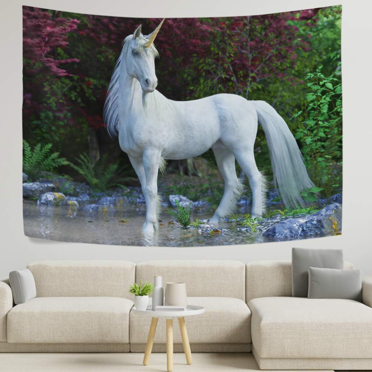 Mythical White Unicorn Tapestry Wall Hanging - 80x60 Inch Large Boho Room Decor for Bedroom, Living Room & Dorm | Perfect for Bohemian Home Decor, Meditation Spaces & Teen Girls' Room Aesthetics