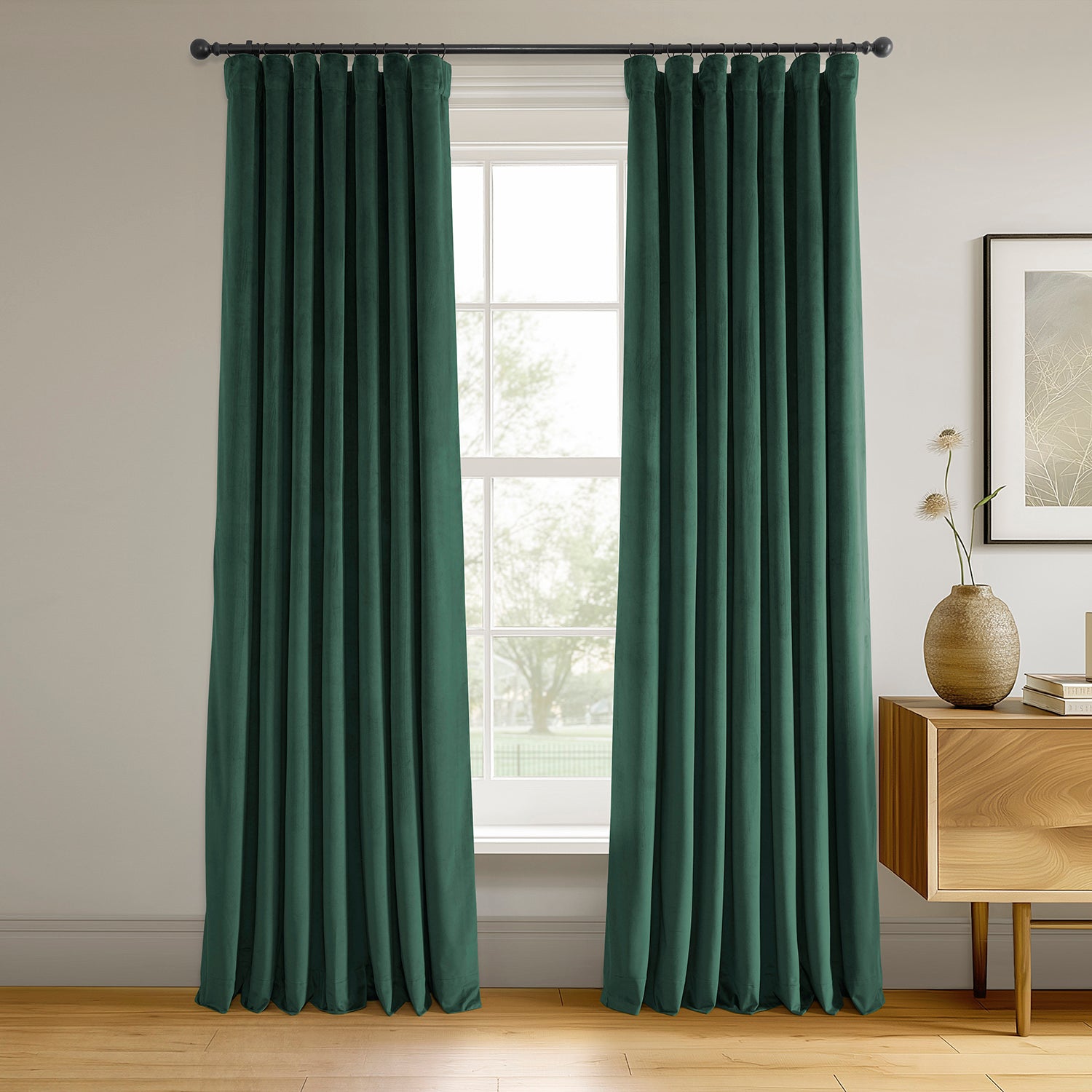 Blackforest Green Signature Velvet Blackout Curtains for Bedroom - Thermal Insulated Noise Reducing Window Drapes for Home Decor