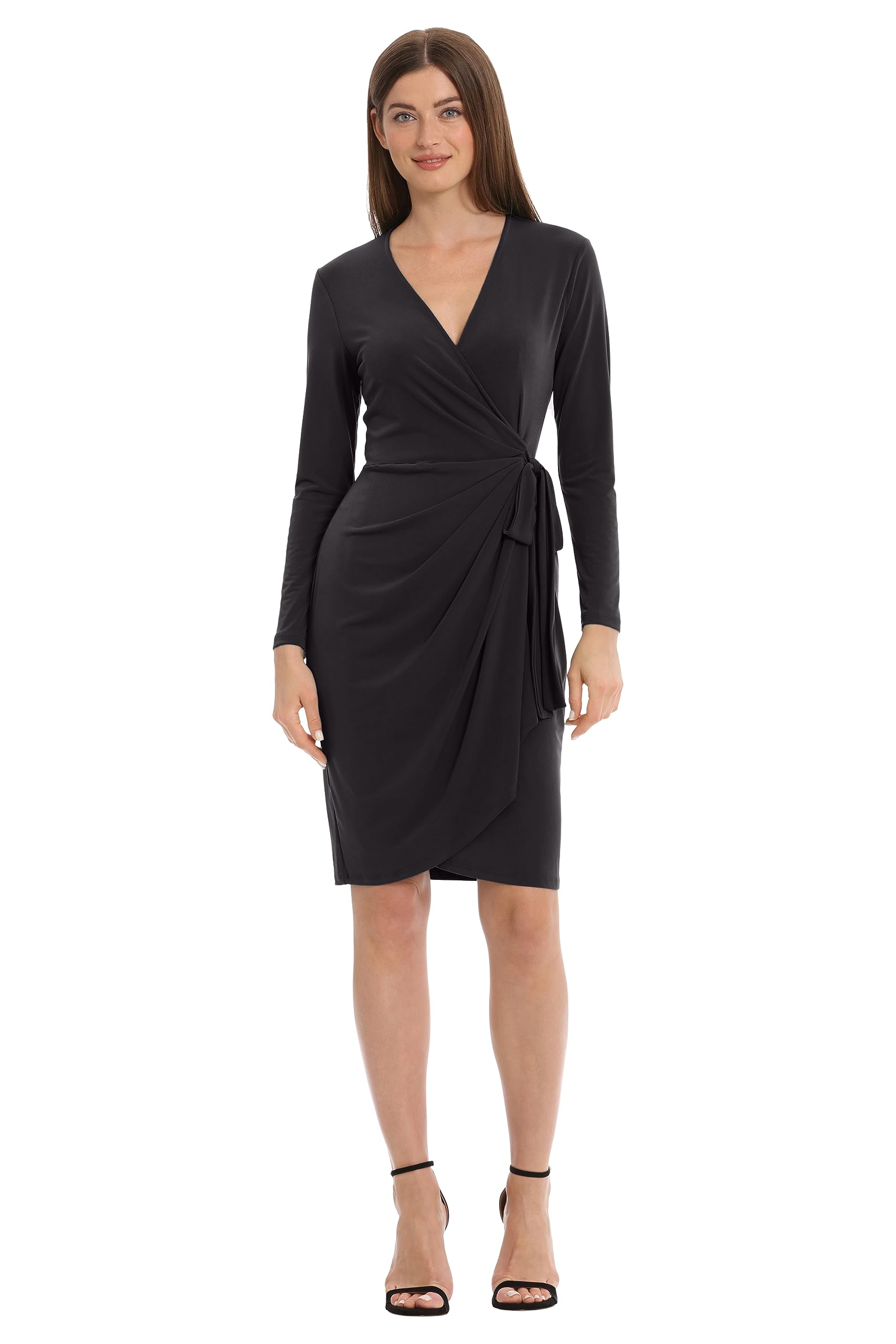 Maggy London Women's Long Sleeve Wrap Dress - Matte Jersey Office Workwear for Business, Cocktail Parties & Special Events | Professional to Evening Wear