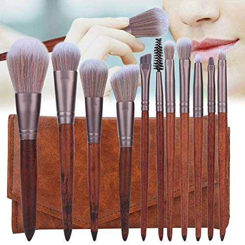 11-Piece Synthetic Fiber Makeup Brush Set with Wooden Handle & Travel Bag - Soft Face Powder Blush Foundation Brushes for Women & Girls - Perfect for Travel, Home & Professional Makeup Application