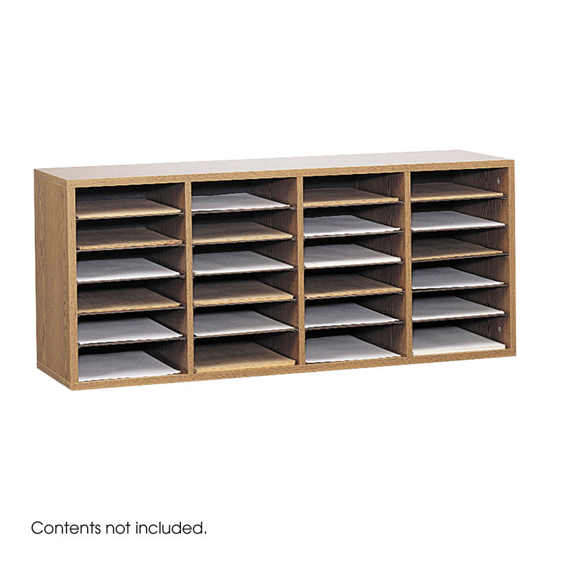 Adjustable Wood Literature Organizer - 24 Compartment Medium Oak Bookshelf for Office, Library & Home Organization