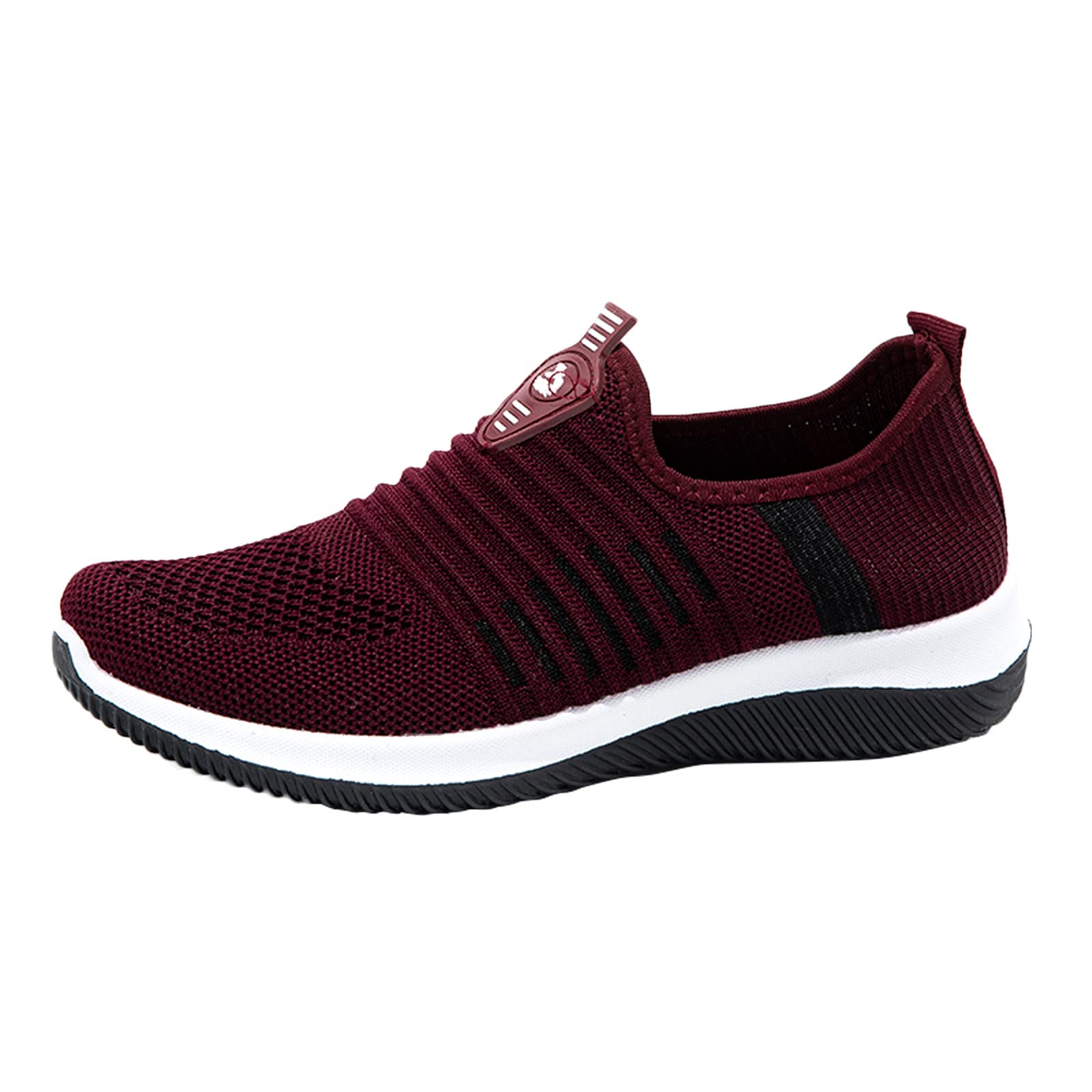 Women's Lightweight Slip-On Sneakers - Caramel Knit Mules & Clogs for Casual Running | Ultra Flex Flat Comfort Shoes (Red, Size 8) | Perfect for Walking, Errands & Everyday Wear