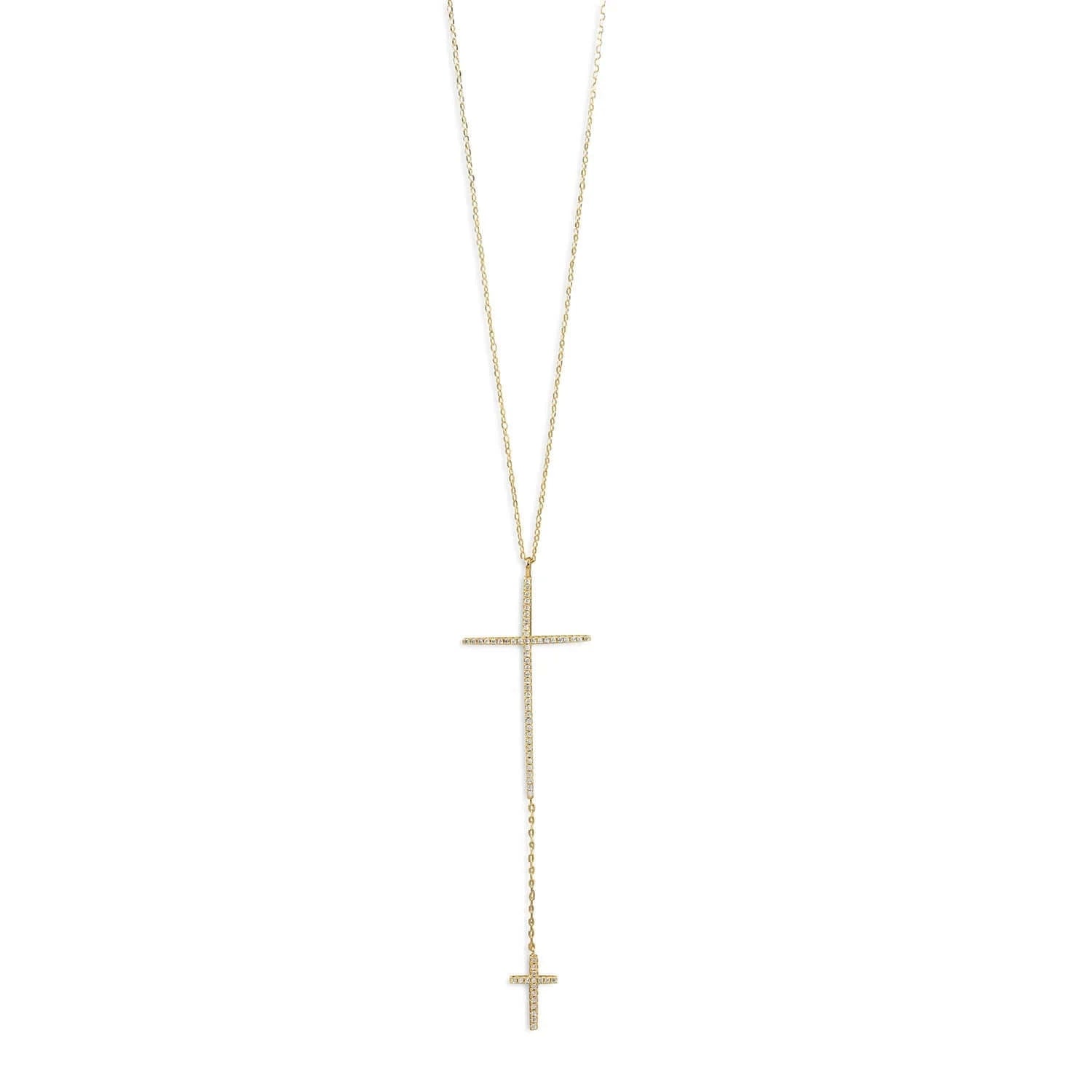 14K Gold Plated Cross Pendant Necklace with CZ Stones - Elegant Drop Design for Women - Perfect for Gifts, Parties & Everyday Wear