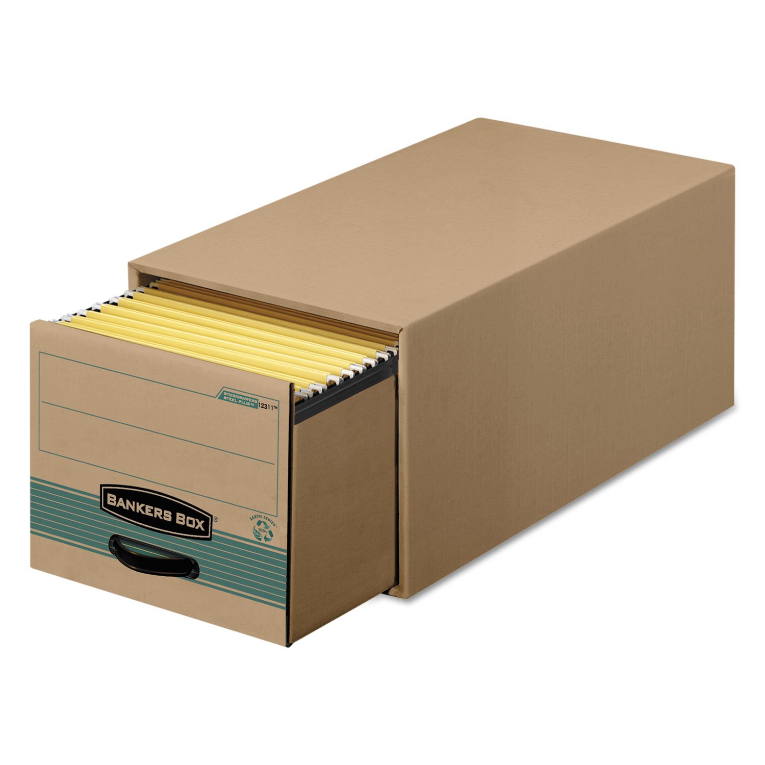 Bankers Box Super Stor/Drawer Steel Plus Storage Box - Letter Size, Kraft/Green, 6-Pack - Perfect for Office Organization, File Storage & Home Office Supplies