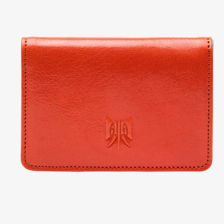 Premium Leather Business Card Holder - Orange & Sky Blue - Elegant & Professional Card Case for Networking, Meetings, and Corporate Events