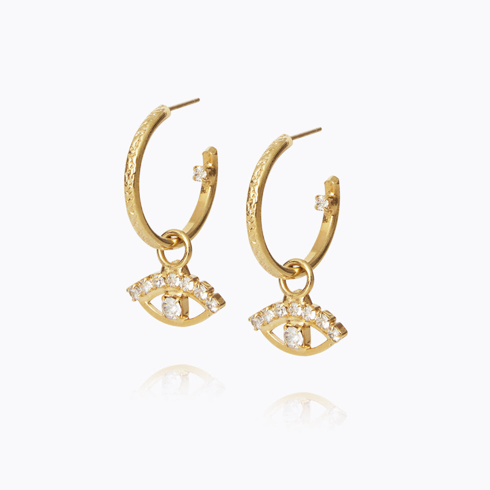 Elegant Petite Greek Eye Loop Earrings with Crystals - Perfect for Women's Fashion Jewelry, Boho Style Accessories, and Gift Giving