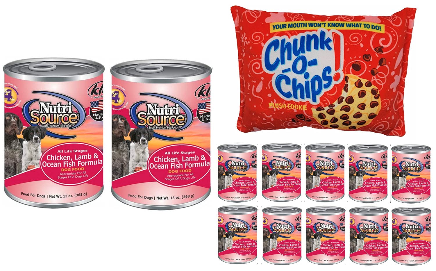 Nutrisource Puppy & Dog Canned Food 13oz (12-Pack) with Free Plush Squeaker Toy - High Protein Wet Dog Food for All Breeds & Ages - Perfect for Training, Travel & Meal Toppers