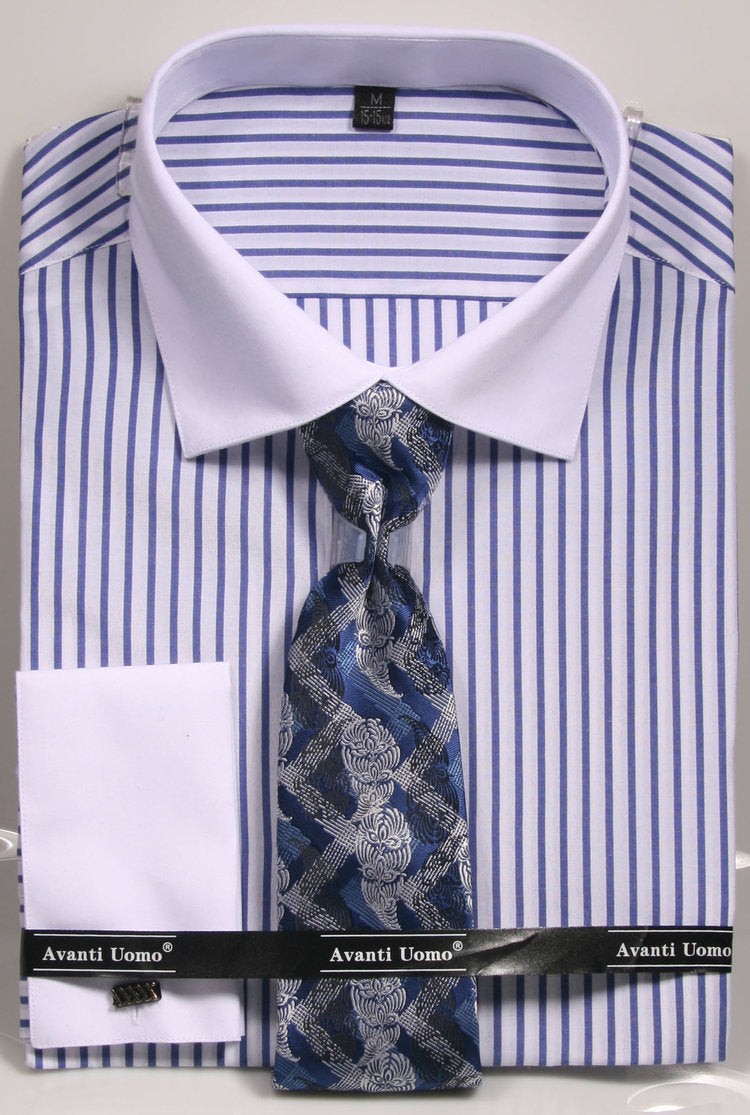 Avanti Uomo French Cuff Dress Shirt DNS02 - Slim Fit Blue Formal Shirt for Men | Perfect for Business Meetings, Weddings & Special Occasions
