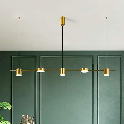Modern 5-Light Gold LED Chandelier - Adjustable Metallic Pendant Lighting for Bedroom, Kitchen Island, Restaurant & Hotel (35W Cool White) | Elegant Dining Room & Living Room Decoration