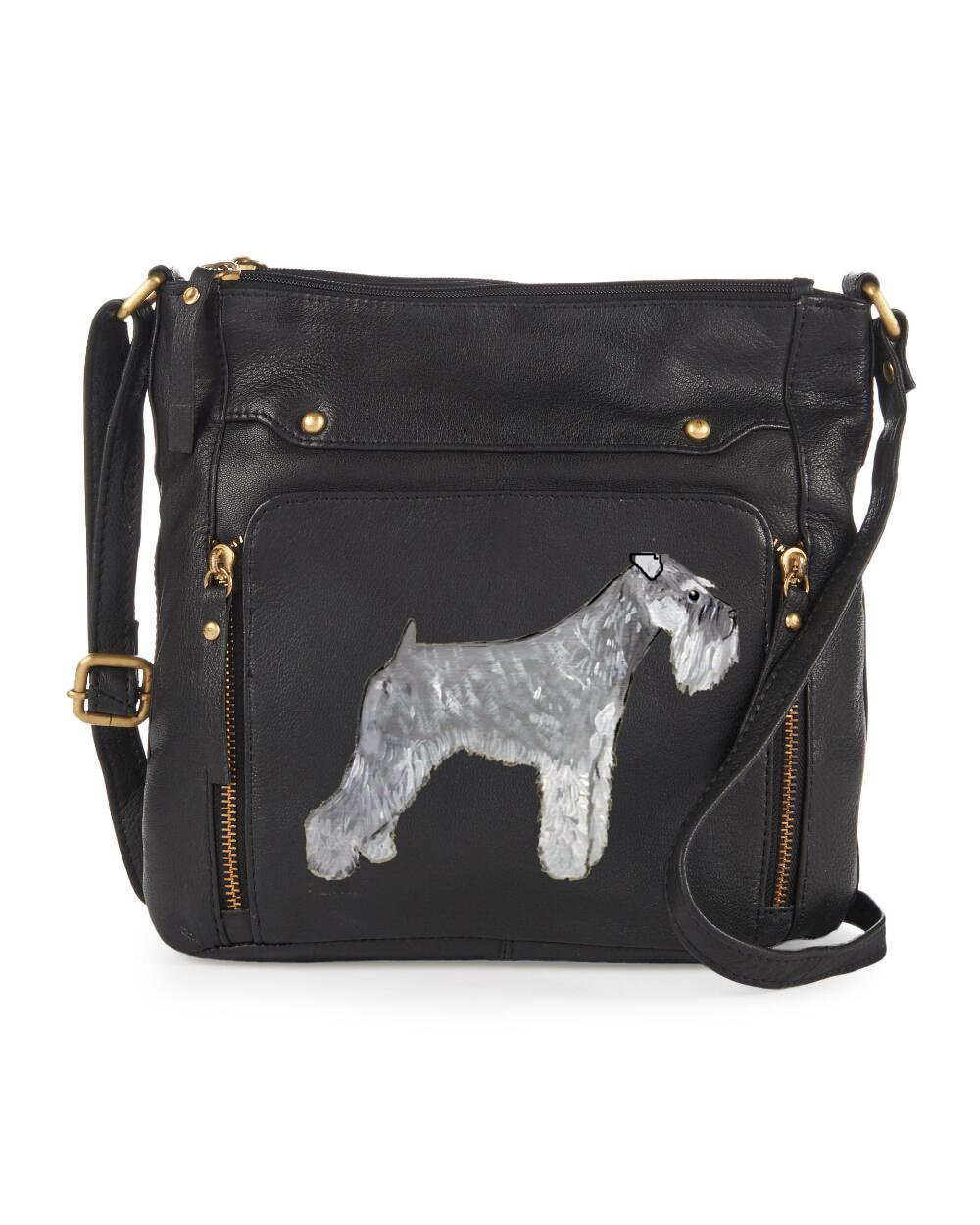 Hand-Painted Miniature Schnauzer Genuine Leather Purse - Unique Natural Ears Dog Design Tote Bag & Wearable Art - Perfect for Dog Lovers, Fashion Accessories & Gift Giving