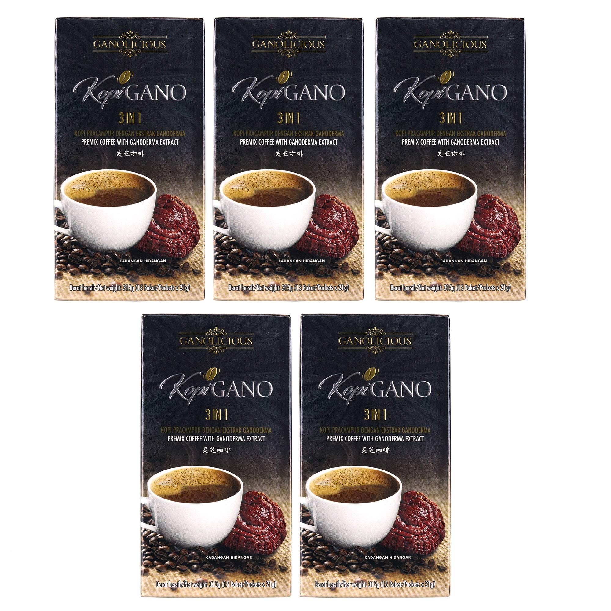 Premium Ganoderma Extract Coffee - 5 Boxes (3-in-1 Instant Mix) | Immune Support & Energy Boost | Perfect for Office, Home & Travel Use