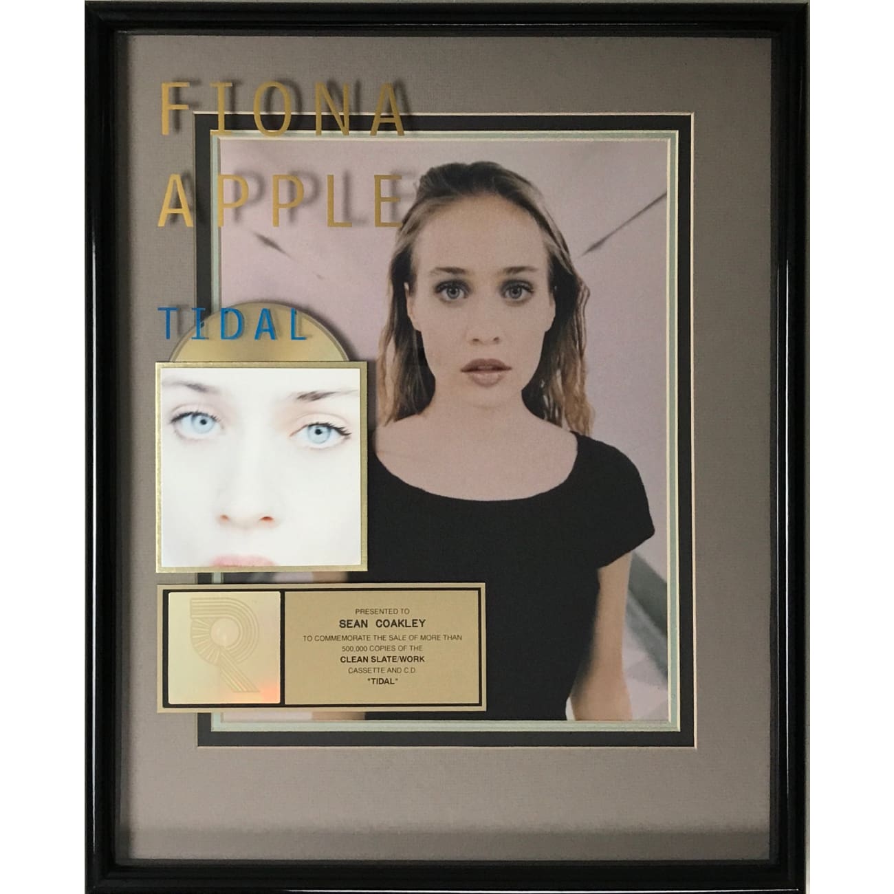 Fiona Apple Tidal RIAA Certified Gold Album Award - Perfect for Music Collectors & Fans, Great for Display in Home or Office