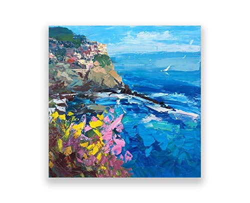 Manarola Cinque Terre Art Print - Italian Coastal Wall Decor, Beach & Ocean Painting for Bedroom - Perfect Anniversary Gift for Home & Office Decoration