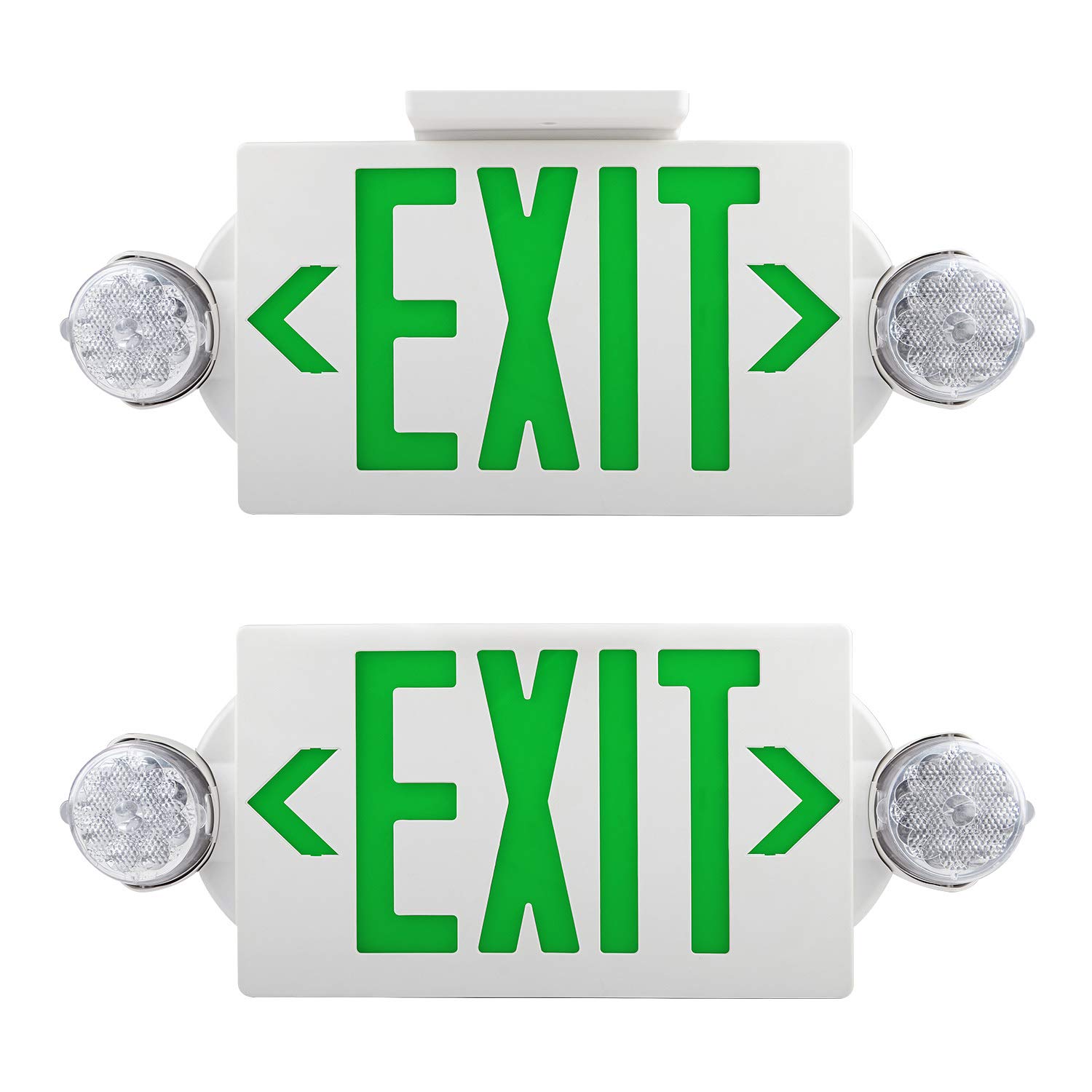 UL Certified AKT LIGHTING Emergency Exit Light - Adjustable Dual LED Head Exit Sign with Backup Battery for Commercial Buildings (Green, 2 Pack) | Ideal for Offices, Warehouses & Public Safety Compliance