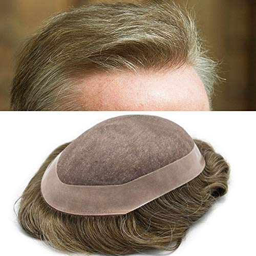 Premium Mono Poly Men's Toupee - Remy Indian Human Hair with German Lace Front & Poly Coating - Durable Hair Replacement System (6x9, #1B Off Black) - Ideal for Daily Wear, Special Occasions & Hair Loss Solutions