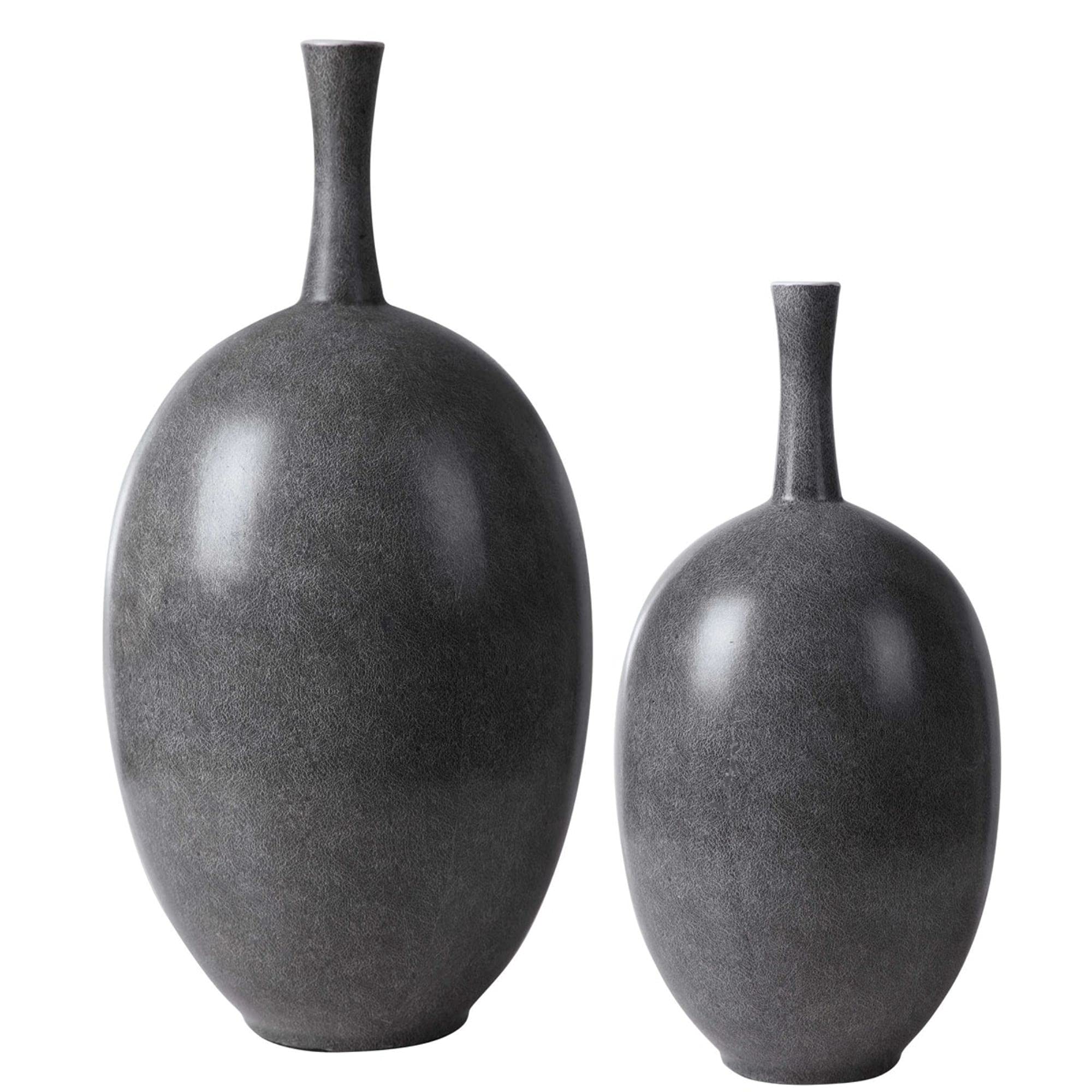 Set of 2 Modern Black and White Marbled Ceramic Vases - 20 Inch Tall Home Decor for Living Room, Dining Table, Office & Wedding Centerpieces