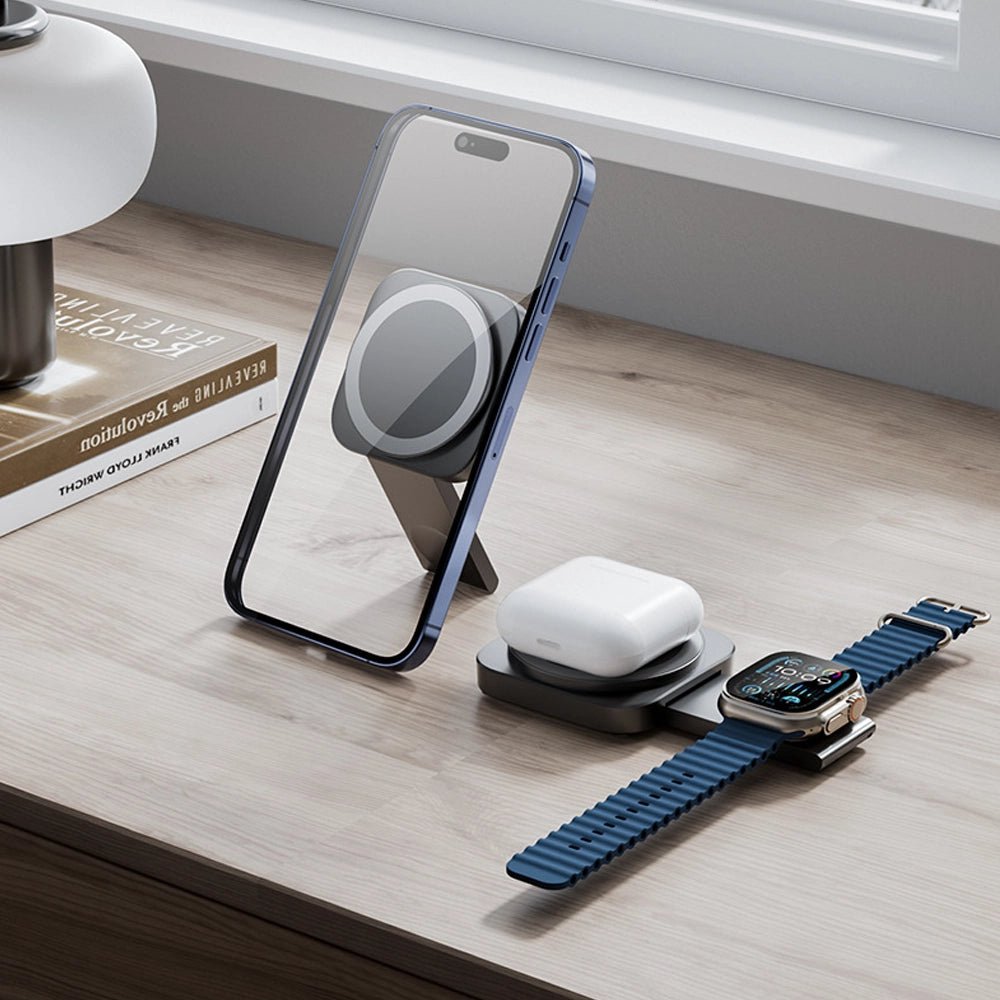 PowerSnap 2-in-1 MagSafe Wireless Charger for iPhone 15/14/13 & Apple Watch - Fast Magnetic Charging Stand for Home, Office & Travel
