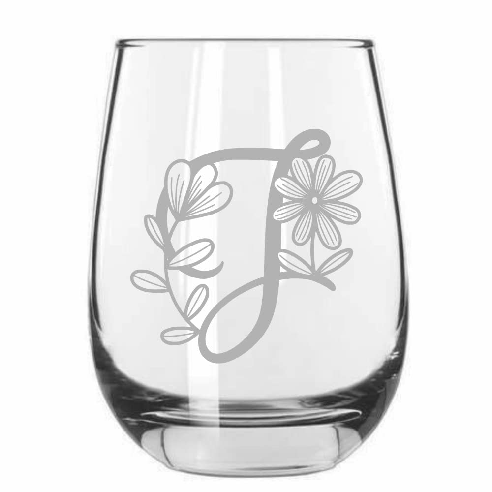 Daisy Monogram Stemless Wine Glass 15oz - Perfect for Gifts & Parties