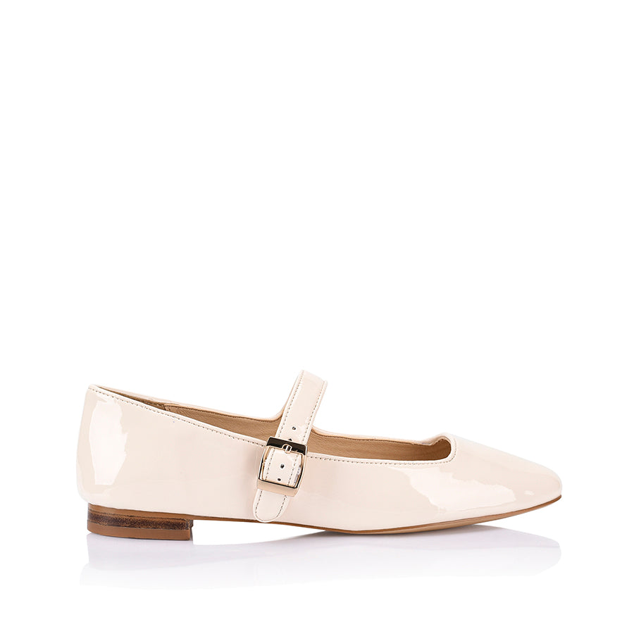Eden Mary Jane Flats for Women - Bone White Patent Leather Shoes - Comfortable & Stylish for Work, Office, and Casual Wear