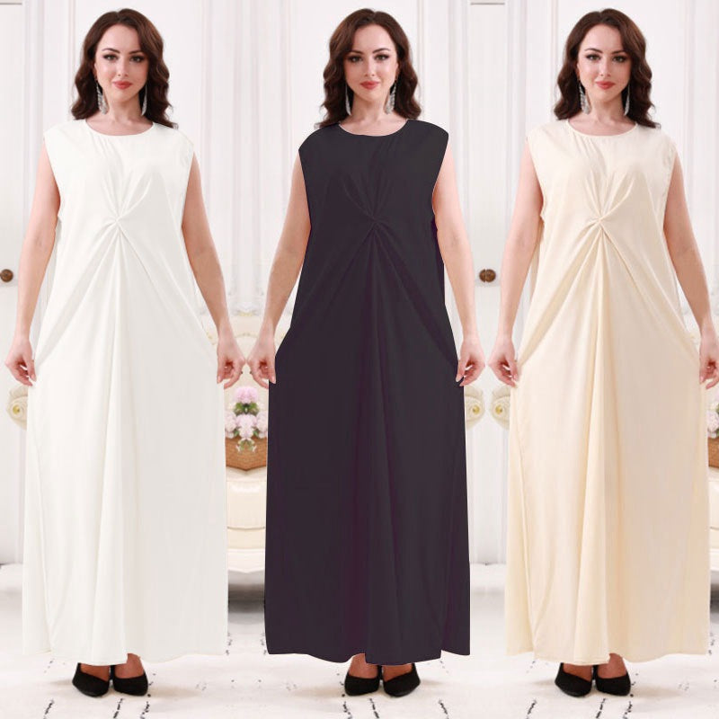 Muslim Women's Abaya Underdress - Sleeveless Satin Slip Dress for Modest Wear | Perfect for Prayer, Daily Use & Special Occasions