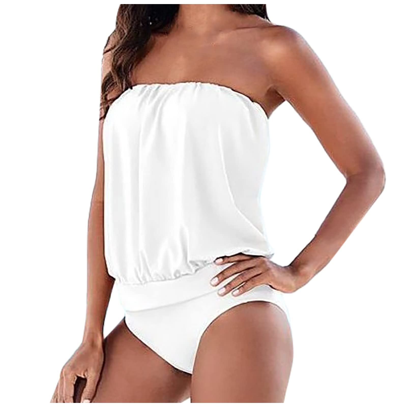 Women's Plus Size One Piece Swimsuit - Off Shoulder Tube Top Bathing Suit in Solid Colors, Sexy Bikini Style (3-Pack) for Beach, Pool & Summer Vacations