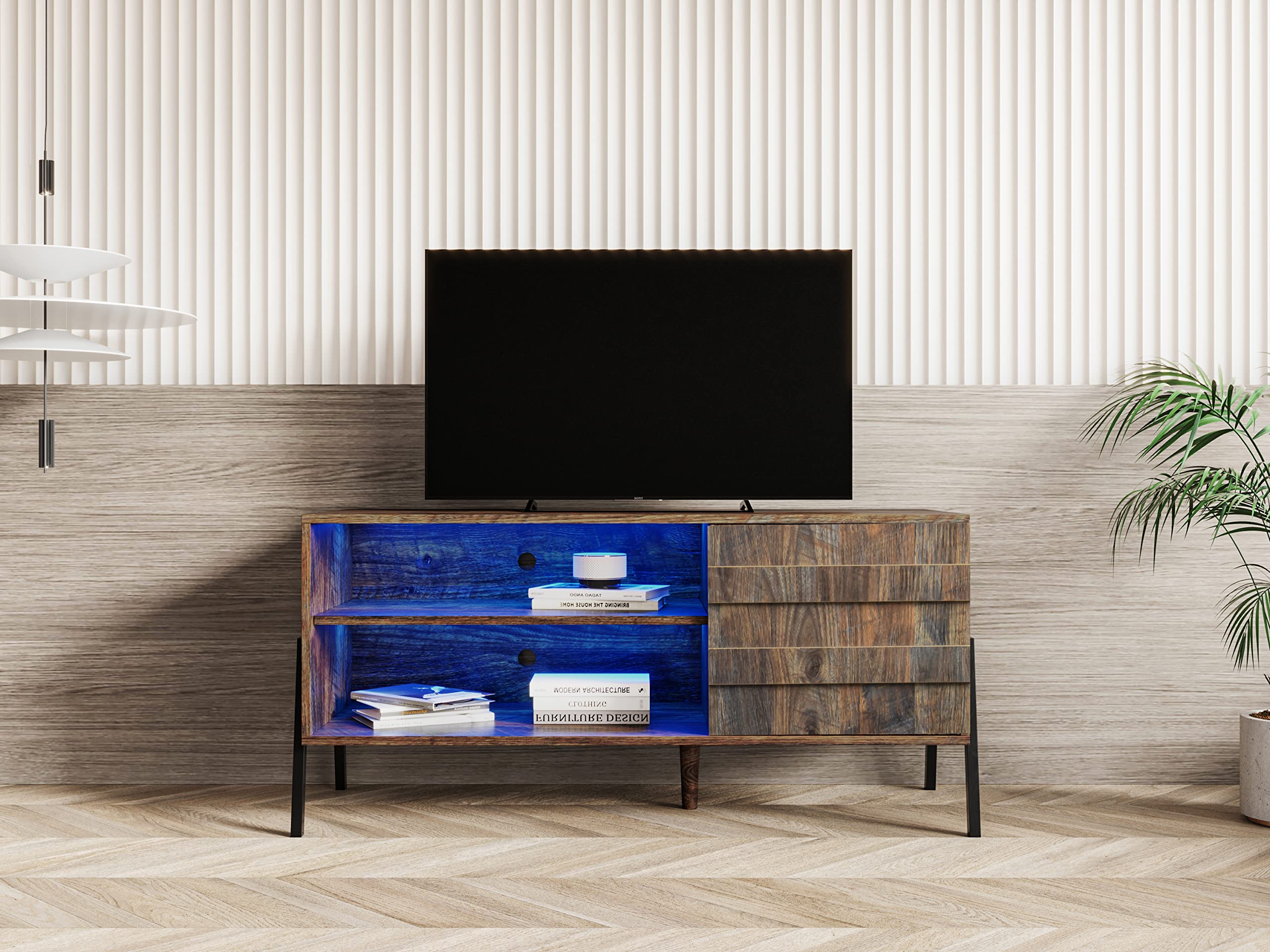 Mid-Century Modern TV Stand with Storage - Solid Wood Entertainment Center for Living Room, Bedroom & Office - Espresso Brown Media Console - Perfect for Flat Screen TVs, Gaming Consoles & Home Theater Setup