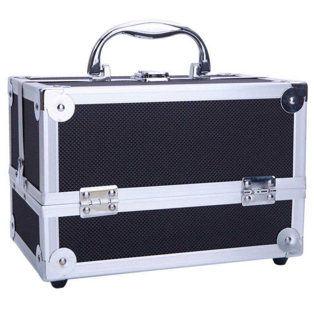 Clarivader Black Aluminum Makeup Train Jewelry Storage Box with Button Lock - Cosmetic Organizer Case for Jewelry, Makeup & Accessories - Perfect for Vanity, Travel & Home Organization