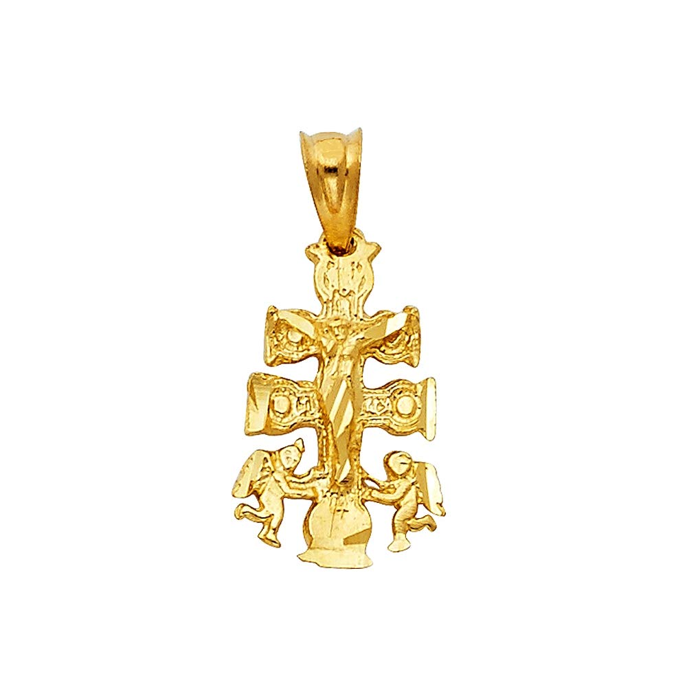 14K Yellow Gold Caravaca Cross Pendant Necklace - 10x16mm Religious Jewelry for Women, Perfect for Baptism, First Communion & Spiritual Gifts