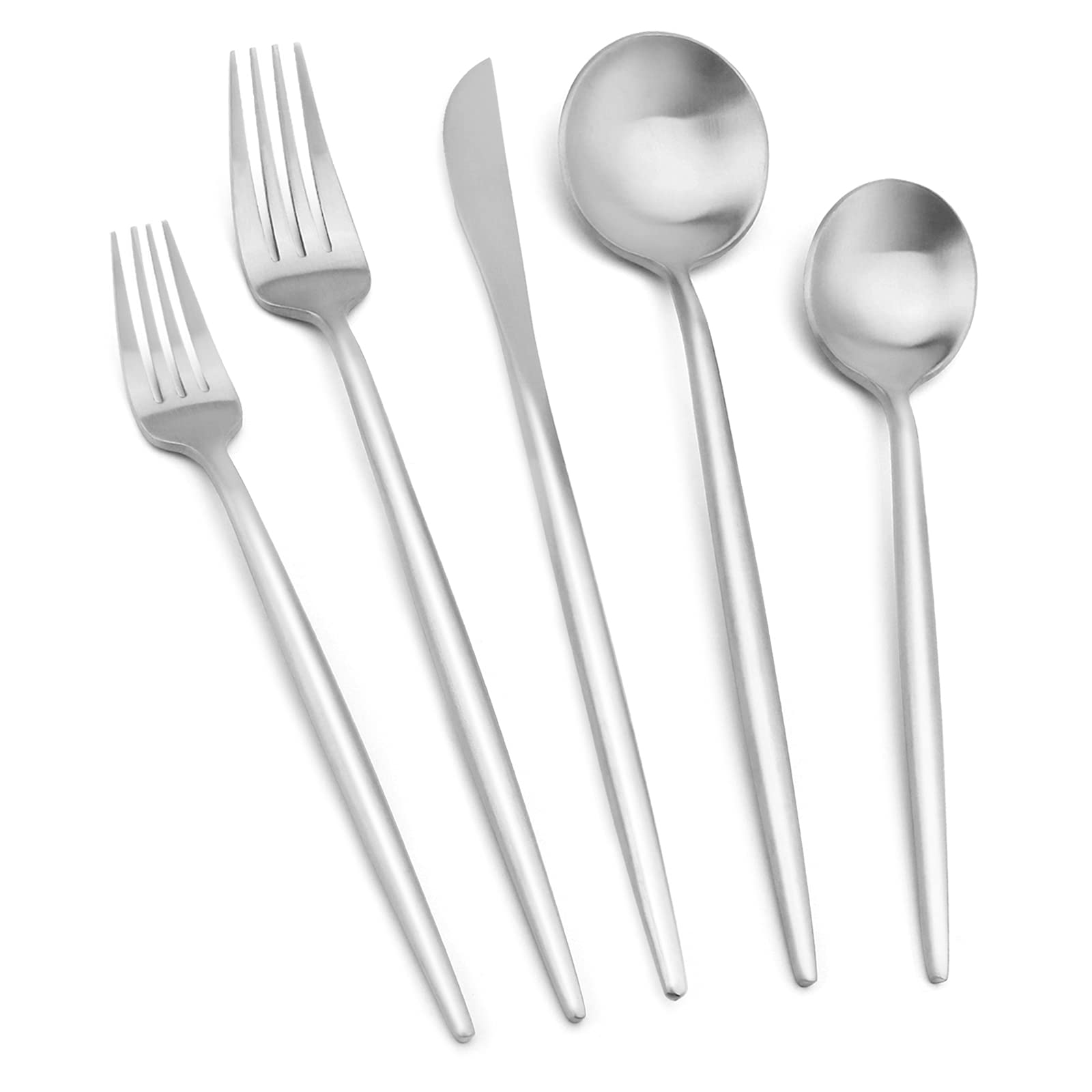 Vanys 20-Piece Matte Silverware Set - Stainless Steel Flatware Cutlery Set for 4 People with Knives, Spoons & Forks - Satin Finish Kitchen Utensils for Everyday Dining & Dinner Parties