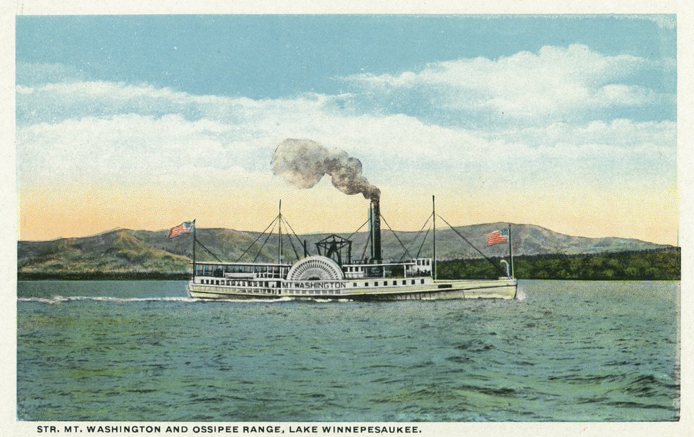 Lake Winnipesaukee New Hampshire Scenic Art Print - Mt. Washington Steamer & Ossipee Range View - 12x18 Travel Poster Wall Decor for Home, Office & Cabin