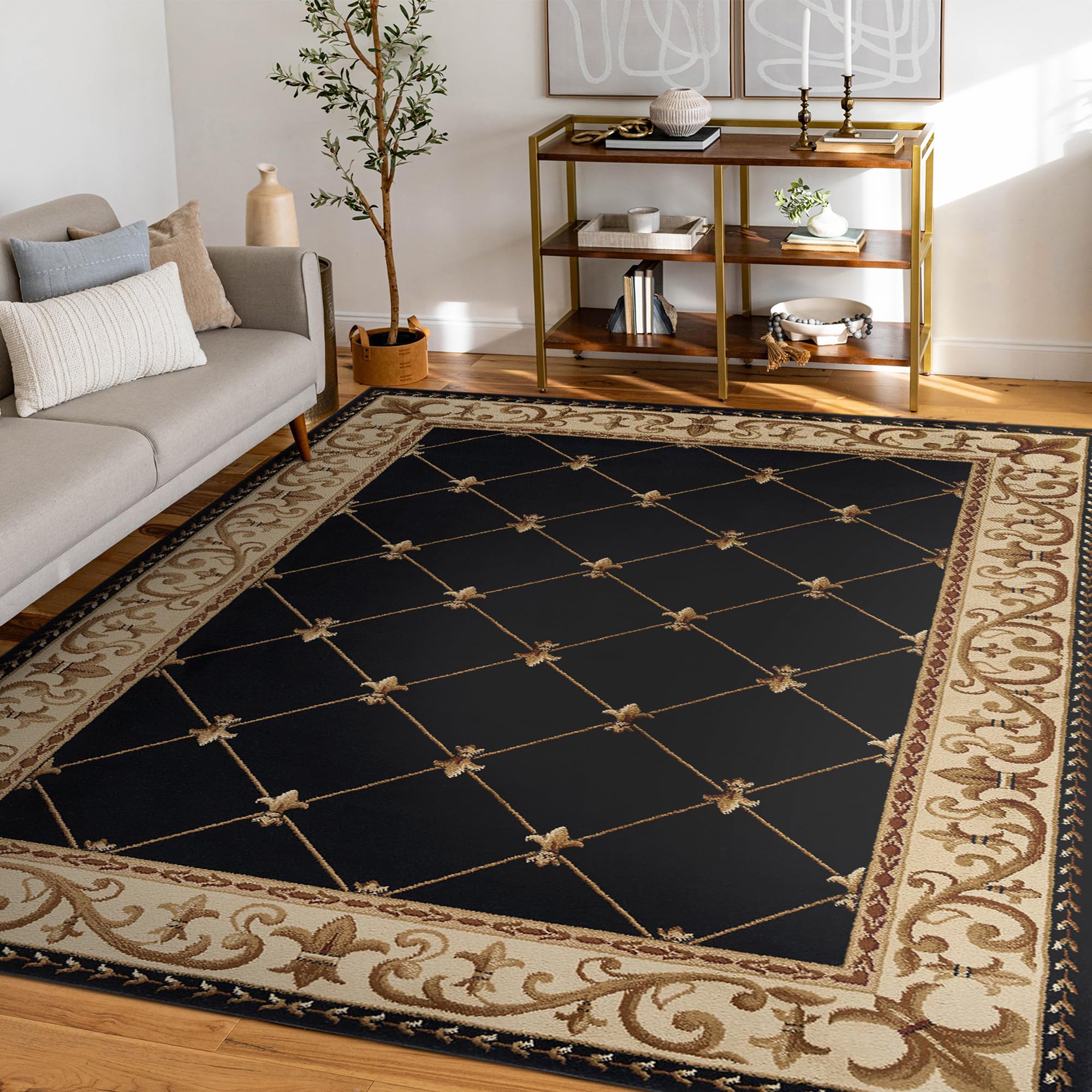 5x7 Traditional Oriental Area Rug - Black Indoor Carpet for Living Room, Dining Room, Bedroom & Entryway | 5'3