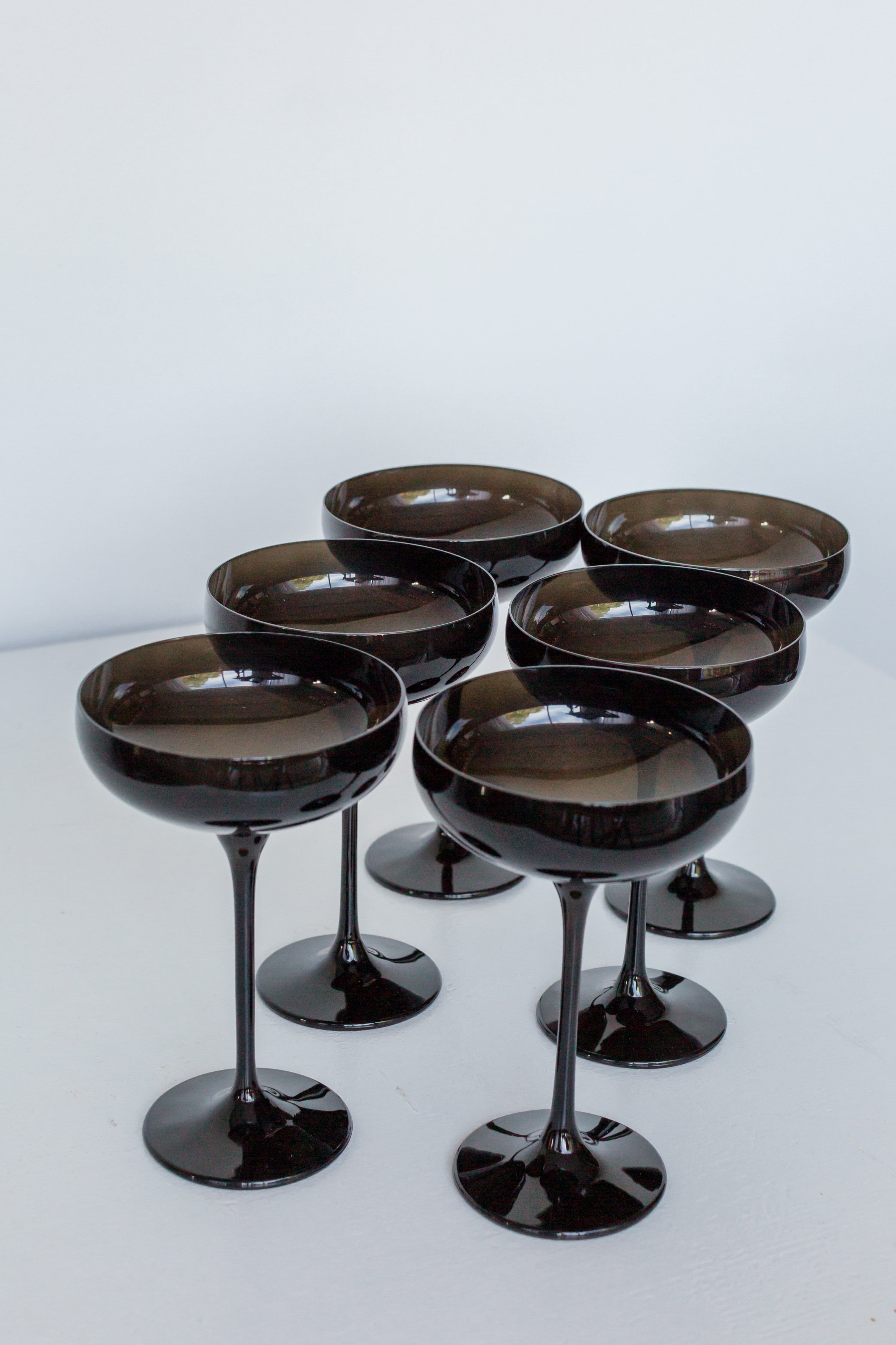 Elegant Estelle Colored Champagne Coupe Stemware Set - 6 Piece Black Onyx Glasses for Wedding, Party & Special Occasions